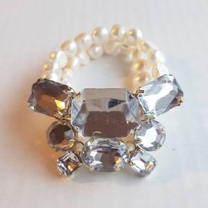 Double Strand Pearl and Crystal Bracelet Cuff